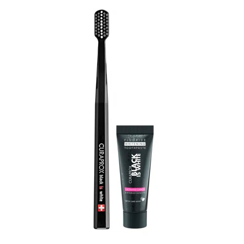 Curaprox Black Is White Toothpaste 10ml + Black Toothbrush Kit