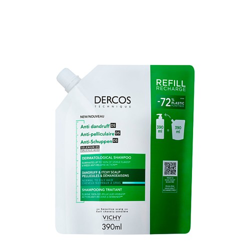 Dercos Anti-Dandruff Shampoo for Normal to Oily Hair 390ml Refill