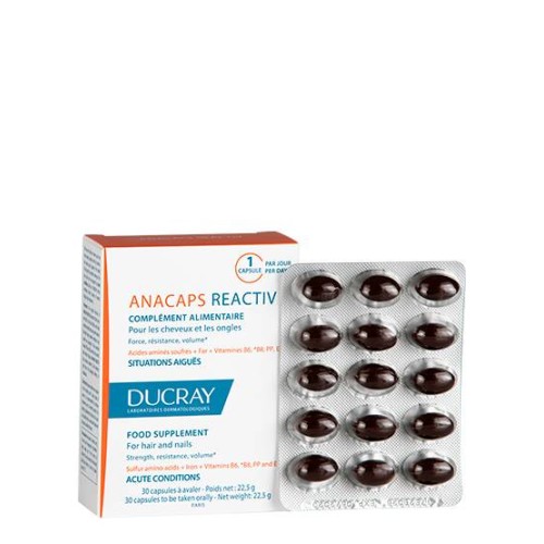 Ducray Food Supplement Anacaps REACTIV, Reactional Hair Loss 30 Caps