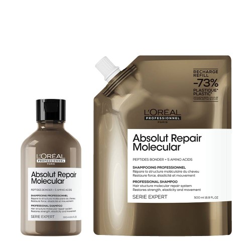 L'Oréal Absolut Repair Molecular Shampoo 300ml + Refill 500ml