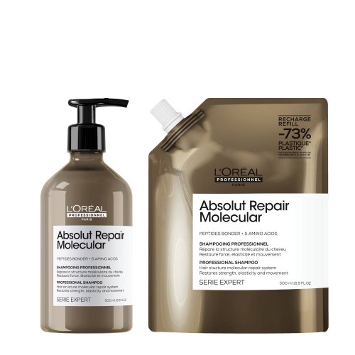 L'Oréal Absolut Repair Molecular Shampoo 500ml + Refill 500ml