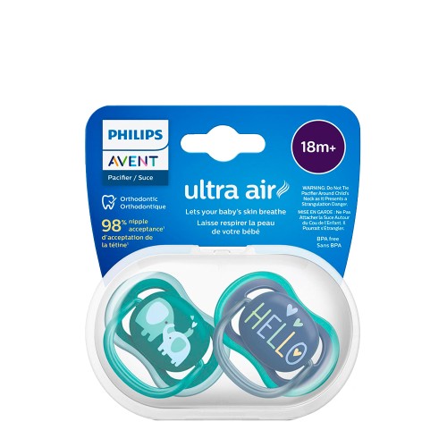 Philips Avent Ultra Air Pacifier Elephants and Hello 18m+ Duo