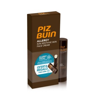 Piz Buin Allergy Facial Cream Sun Sensitive Skin SPF50+ 50ml + OFFER Lip Stick SPF30 4.9g
