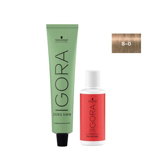 Schwarzkopf Igora Zero AMM 8-0 Natural Light Blonde 60ml + Oxidiser 20V