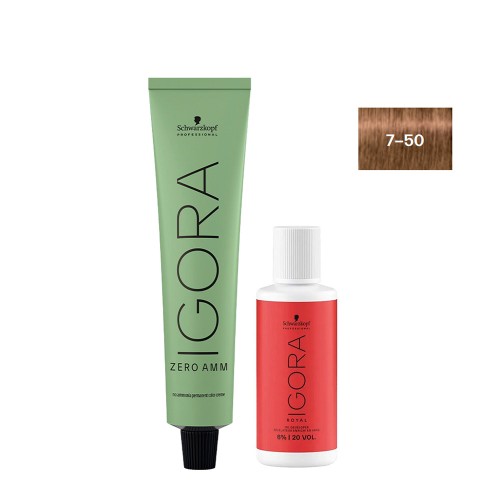 Schwarzkopf Igora Zero AMM 7-50 Medium Copper Blonde 60ml + Oxidiser 20V